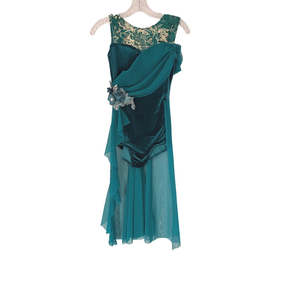 Weissman Tennessee Dance Costive Jade Velvet Leotard Lace Mesh Adult Small